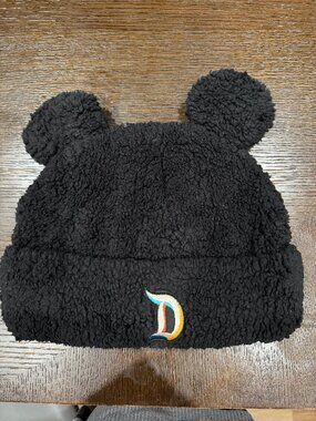 Disney Parks Black Sherpa Mickey Ear Beanie Hat - One Size